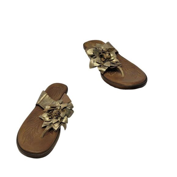 Born Womens Astrid Metallic Gold Leather Sandals Sz 11 Handcrafted 3D Flower - Picture 13 of 13